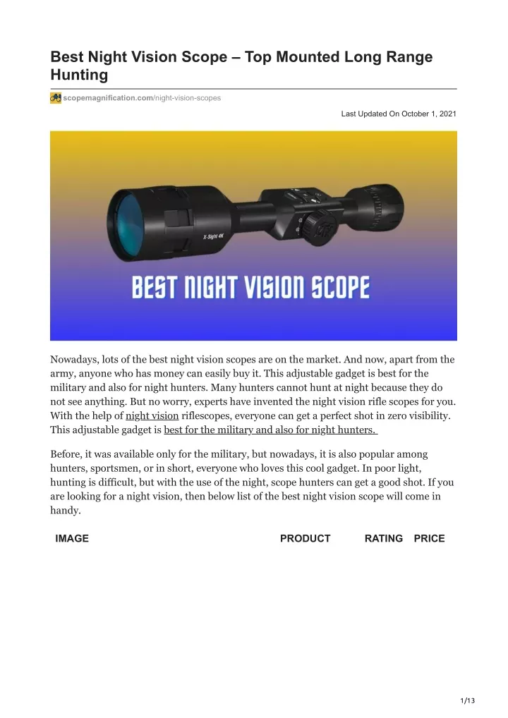 best night vision scope top mounted long range