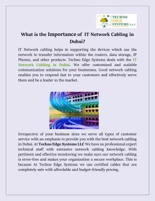 what is the importance of it network cabling
