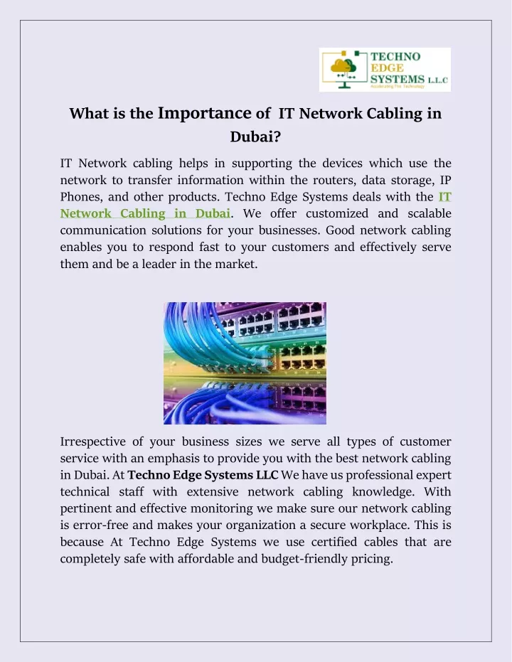 what is the importance of it network cabling