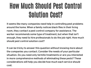 How Much Should Pest Control Solution Cost?