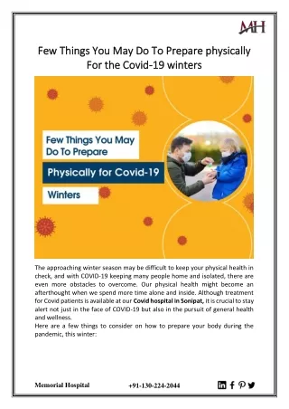 Few Things You May Do To Prepare Physically For The Covid-19 Winters
