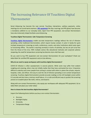 The Increasing Relevance Of Touchless Digital Thermometer