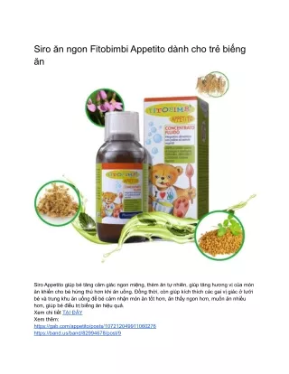 Siro ăn ngon Fitobimbi Appetito dành cho trẻ biếng ăn