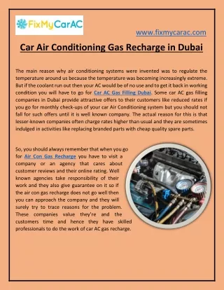 Car Air Conditioning Gas Recharge in Dubai