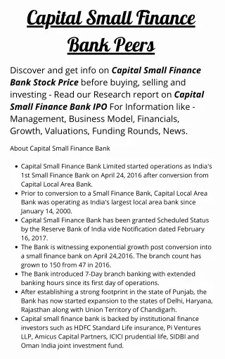 Capital Small Finance Bank Growth | Capital Small Finance Bank Revenue Growth