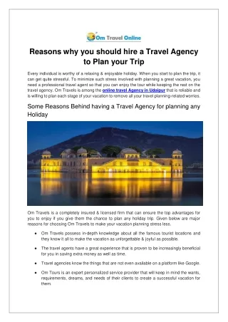 Reasons why you should hire a travel agency to plan your trip
