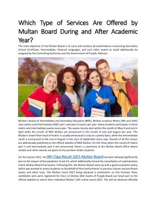 Which Type of Services Are Offered by Multan Board During and After Academic Year