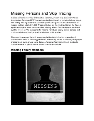 Missing Persons and Skip Tracing