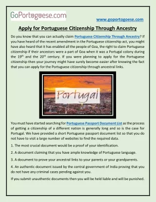 Apply for Portuguese Citizenship Through Ancestry