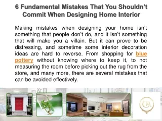 6 Fundamental Mistakes That You Shouldn’t Commit When Designing Home Interior