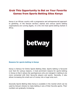 Grab This Opportunity to Bet on Your Favorite Games from Sports Betting Sites Kenya