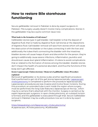 how to restore bile storehouse functioning