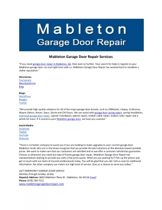 Mableton Garage Door Repair Directories and Profiles
