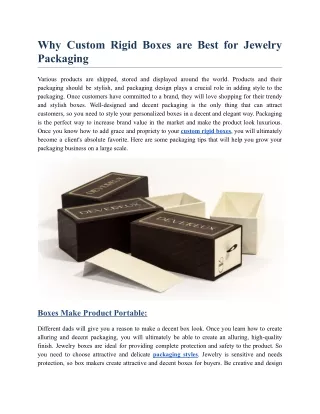Why Custom Rigid Boxes are Best for Jewelry Packaging