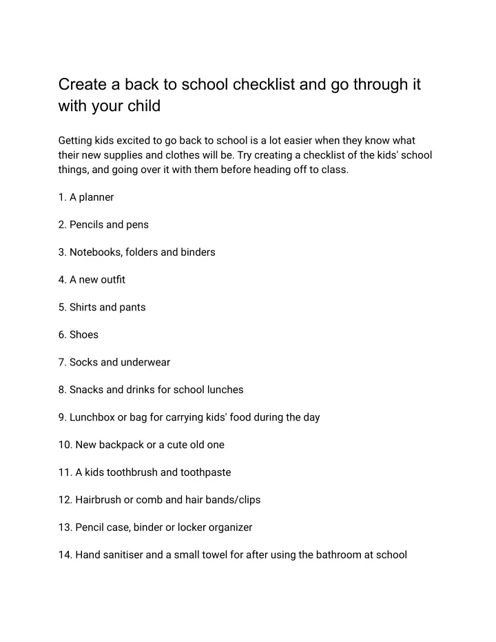 create a back to school checklist and go through