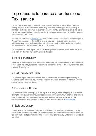 top reasons to choose a professional taxi service