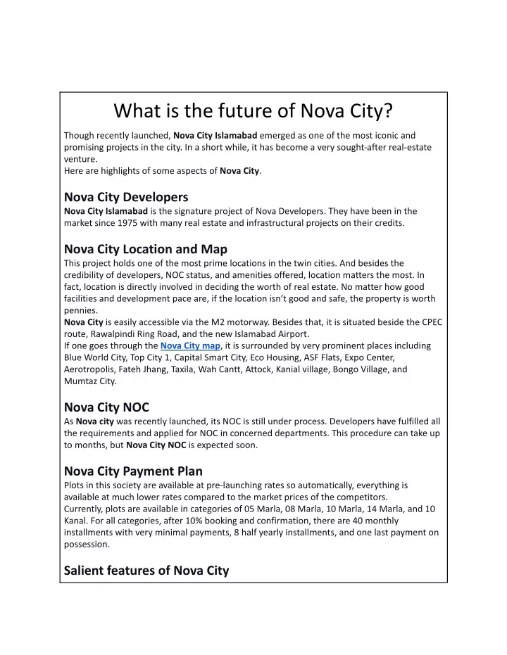 what is the future of nova city