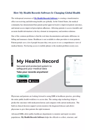 How My Health Records Software Is Changing Global Health