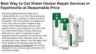 Best Way to Get Water Heater Repair Services in Fayetteville at Reasonable Price