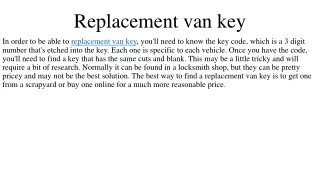 replacement van key