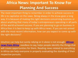 Africa News: Important To Know For Planning And Success