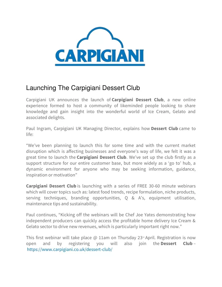 launching the carpigiani dessert club