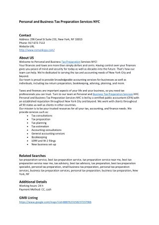 Personal and Business Tax Preparation Services NYC