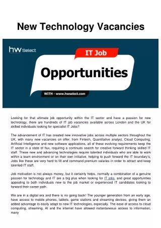 new technology vacancies