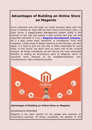 Advantages of Building an Online Store on Magento