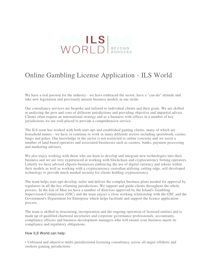 online gambling license application ils world