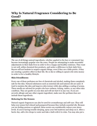 why is natural fragrance considering to be good