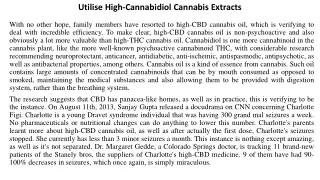Utilise High-Cannabidiol Cannabis Extracts