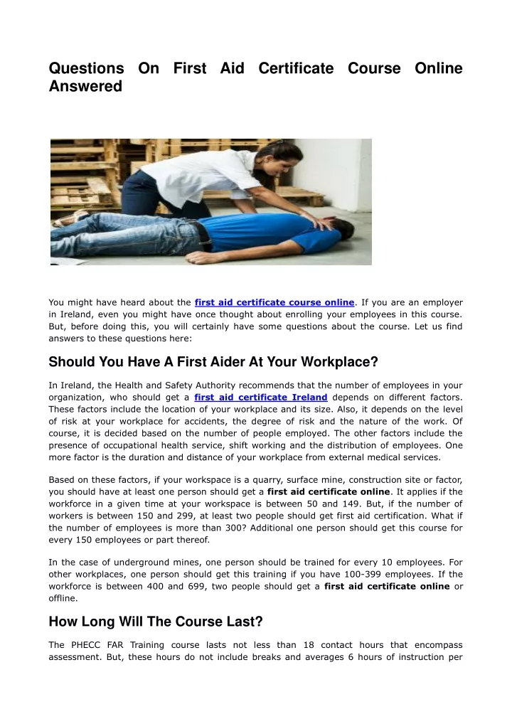 questions on first aid certificate course online