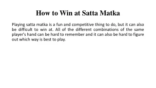 How to Win at Satta Matka