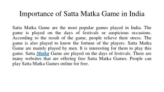 Importance of Satta Matka Game in India