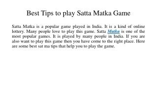 Best Tips to play Satta Matka Game