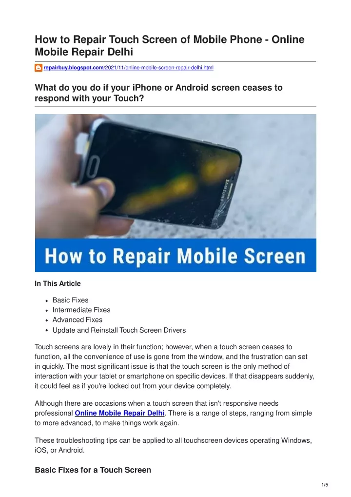 how to repair touch screen of mobile phone online