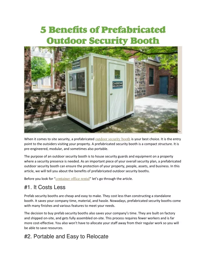 5 benefits of prefabricated outdoor security booth