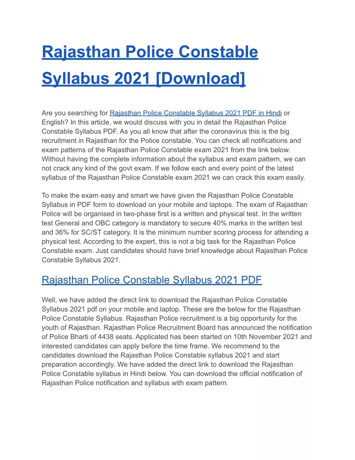 rajasthan police constable syllabus 2021 download