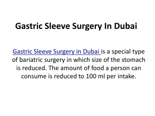 Gastric Sleeve Surgery In Dubai