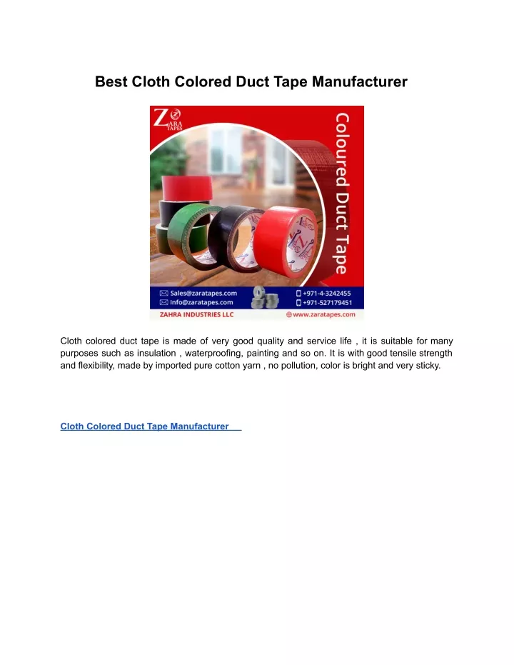 best cloth colored duct tape manufacturer