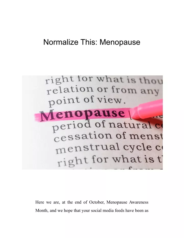 normalize this menopause