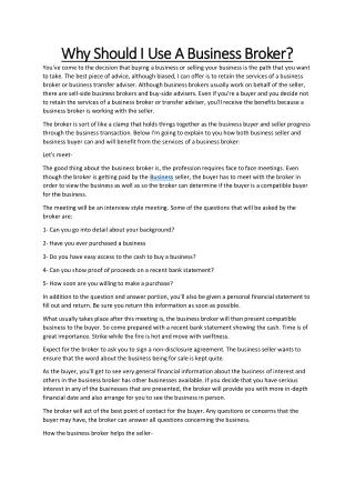 why should i use a business broker why should