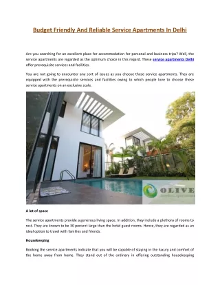 Budget Friendly And Reliable Service Apartments In Delhi