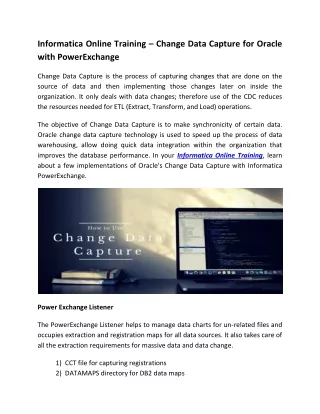 Informatica Online Training- ChangeData Capture for Oracle with PowerExchange