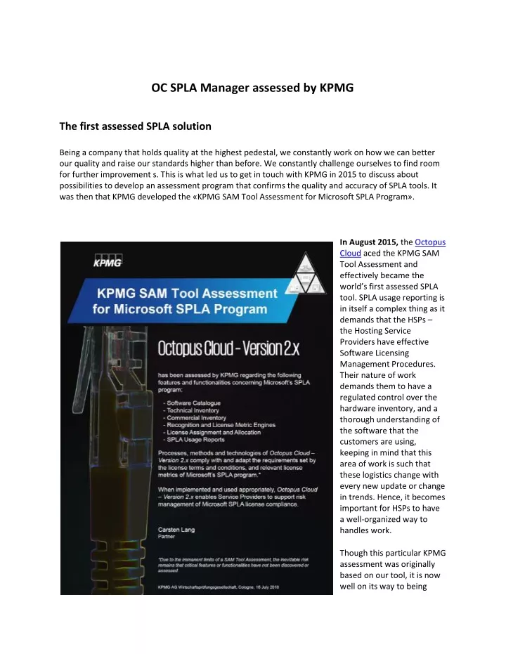 oc spla manager assessed by kpmg