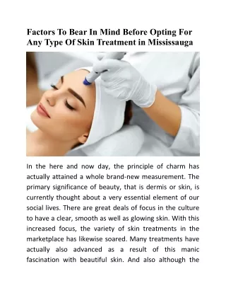 Factors To Bear In Mind Before Opting For Any Type Of Skin Treatment in Mississauga