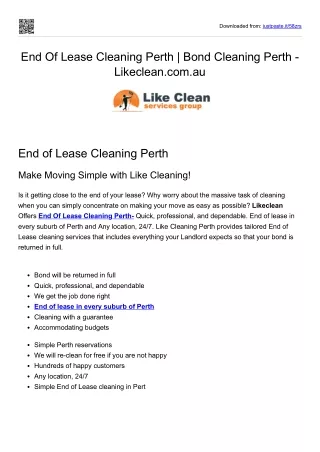 End Of Lease Cleaning Perth | Bond Cleaning Perth - Likeclean.com.au