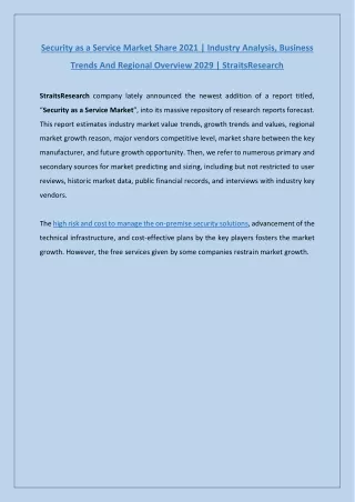 security as a service market share 2021 industry