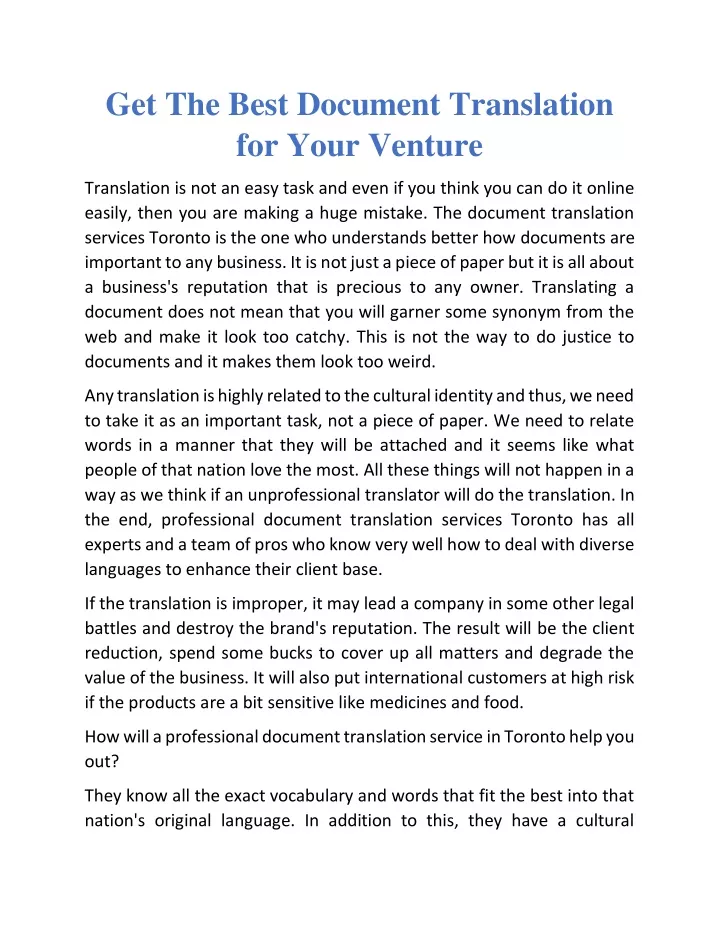 get the best document translation for your venture